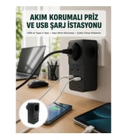 Mey İthalat® Isıya Dayanıklı PC Gövdeli Akım Korumalı Priz 4 USB Yeni Nesil