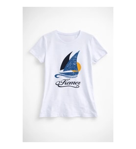Kadın %100 Pamuk Kemer Baskılı Beyaz T-shirt