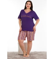 Lady Büyük Beden V Yaka Viskon Kumaş Kısa Kol Şortlu Pijama Takımı 10384