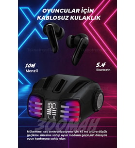 Bumblebee Tasarım Oyun Kulaklığı TWS Bluetooth 45 MS Ultra Düşük Gecikme, Işıklı Kulaklık (Siyah-Siyah)