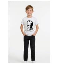 Erkek Çocuk ATATÜRK Baskılı T-Shirt Ve Siyah Keten Pantolon Takım 23Nisan 29Ekim Özel Günler