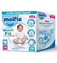 Molfix Premium Smart Fit Bebek Bezi 4 Beden 7-14 KG Maxi 258 Adet Aylık Ultra Fırsat Pk