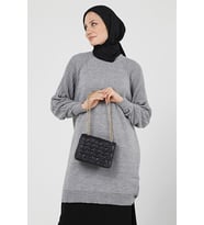 Kadın Kolu Saç Örgü Kışlık Uzun Triko Tesettür Tunik 4303 (Gri)