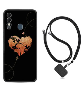 Tecno Spark 8T Kılıf Silikon Boyun Askılı İpli Desenli Silikon Plane Heart 1721