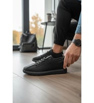 Enoch Erkek Günlük Spor Ayakkabı Tam Siyah Kapitone Desenli Sneaker Rahat Ofis ve Yürüyüş Modeli