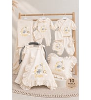Baby Clime İsme Özel Safari Hayvanları Baskılı 10 Parça Müslin Hastane Çıkışı Seti %100 Pamuk 4 Kat Müslin Yenidoğan Bebek Hastane Çıkış Takımı Erkek Bebek