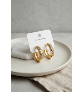 Gold Renk Zirkon Taşlı ve Geometrik Motifli Pirinç Halka Kadın Küpe TJ-BKP12146
