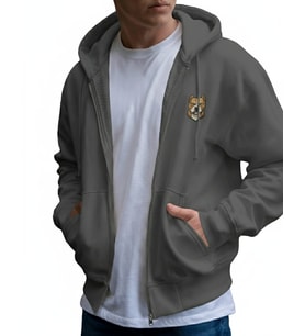 Erkek Pitbull Baskılı Oversize Fermuarlı Hoodie (Gri)