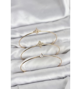 Zirkon Taşlı Gold Renk Yonca Model 3'Lü Kadın Bileklik Kombini