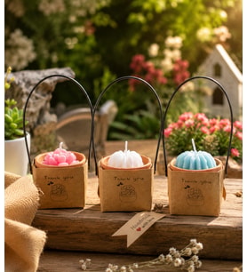 Mumelia Mini Kiremit Saksıda Sukulent - Doğal Soya Hediyelik Mum - 15 Adet