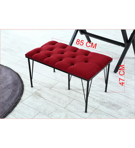 Palermo Kapitoneli Metal Ayaklı Puf Bench (Kırmızı)