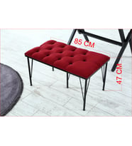 Palermo Kapitoneli Metal Ayaklı Puf Bench (Kırmızı)