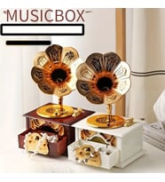Klasik Vintage Stil Müzik Kutusu, Retro Dekoratif Kurmalı Müzikli Gramofon, Nostaljik (Karışık)