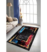Kırmızı Mavi Çerçeveli Kaymaz Tabanlı Dekoratif Halı AR687 - 100 x 160 cm
