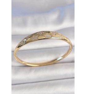 Pirinç Gold Renk Zirkon Taşlı Yıldız İşlemeli Kadın Kelepçe 5886