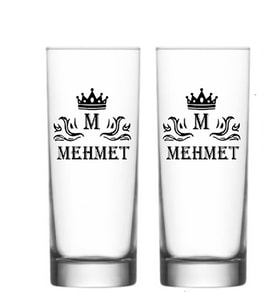2 li Kişiye Özel Taçlı Harf İsim Baskılı Meşrubat ve Votka Bardağı