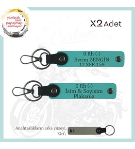 Yol Arkadaşlarına Özel İsim Plaka, 0 Rh (-) Kan Grubu Yazılı Kişiye Özel x2 Anahtarlık, K Turkuaz-Gr (Çok Renkli)