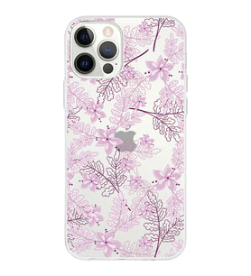 Apple iPhone 12 Pro Uyumlu Kapak Floral Pudra Tasarımlı Şeffaf Silikon Kılıf