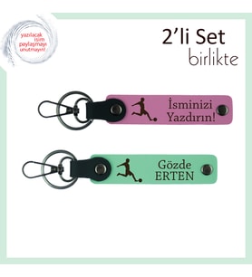 Erkek Kardeşe Uygun İsim Yazılabilir Set, Futbol Toplu Kalıcı Hediyelik Tasarım, Pembe-Açık Yeşil