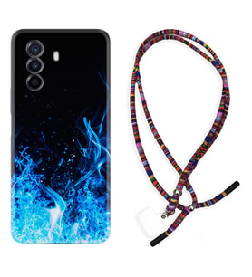 Huawei Nova Y70 Y90 Nova 9 SE  Kılıf Boyun Asklı Rasta Silikon Blue Fire 1678