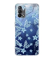 PrintiFy Oppo A74 Uyumlu Kamera Korumalı Floral Mavi Tasarımlı Şeffaf Silikon Kılıf