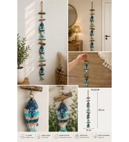 Doğal Ahşap Balık Duvar Dekoru 3’lü – Marin & Bohem Stil (103 cm