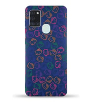 Samsung Galaxy A21s Uyumlu Lansman Kılıf Hello Kitty Tasarımlı İçi Kadife Kapak-Lacivert (Şeffaf)
