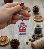 Kişiye Özel En Kral Amca Anahtarlık Babalar Günü Hediyesi (Bej)