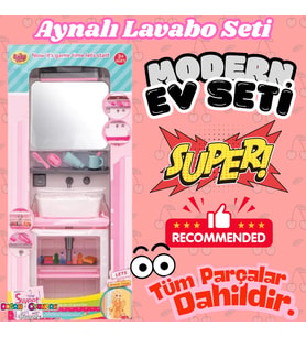 Aynalı Lavabo Banyo Seti - Modern Banyo Seti - Minyatür Ev Oyuncak Seti - Banyo Oyuncak Seti - Aynal
