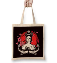 Japan Flag Geisha Fish Sakura Cherry Blossom Tree Japanese Bez Çanta Uzun Saplı