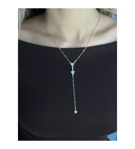Ok Kolye Gold Çelik Kadın  Zirkon Taşlı Minimal Kolye (Altın)