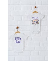 Pia Baby Premium %100 Pamuk İsme Özel Organik Baskılı İkili Set Çıtçıtlı Bebek Body Zıbın Modelleri 5045-17 (Ekru)