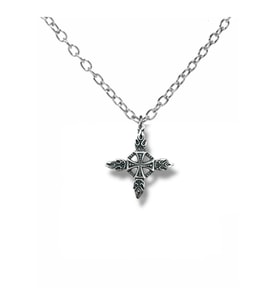 Vintage Desenli Haç (Pattern Cross) Kolye – 60 cm Zincirli Zamak Kaplama Unisex Gotik Takı (Gümüş)