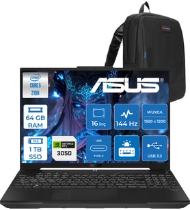Asus Tuf Gaming F16 FX607VJ Intel Core 5-210H 64GB 1tb SSD RTX3050 6gb 16 Inç Wuxga 144Hz IPS Freedos Gaming Notebook RL033F33 + Zetta Çanta