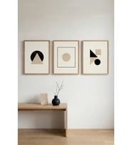 Geometrik Denge Minimal 3’lü Ahşap Çerçeveli Tablo Seti – Modern Duvar Dekoru