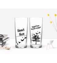 BK Gift Kişiye Özel Renkli Baskılı Hayat Kısa Kuşlar Uçuyor Tasarımlı İkili Rakı Bardağı Seti-1 (Beyaz)