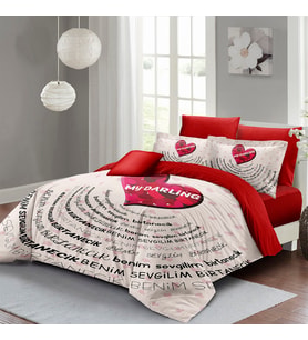 MONOHOME Sevgililer Günü Çift Kişilik Nevresim Takımı %100 Pamuk Saten My Darling (Kırmızı)