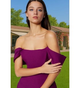 Moda Fit Mezuniyet Balo Finike Dokuma Carmen Yaka Kısa Kol Bodycone Midi Boy Elbise