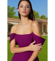Moda Fit Mezuniyet Balo Finike Dokuma Carmen Yaka Kısa Kol Bodycone Midi Boy Elbise