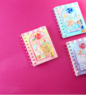 Capybara Oyun Kapaklı Spiralli Çizgili Defter (Pembe)
