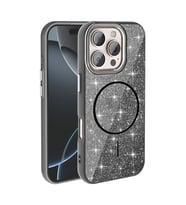 Apple iPhone 16 Pro Kılıf M-safe Şarj Özellikli Parlak Simli Shinig Okso Kapak (Siyah)