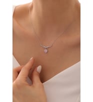 925 Ayar Gümüş Kalp Taşlı Melek Kanadı Kolye - 925 Ayar Gümüş Kolye