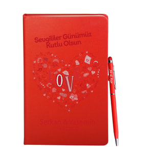 Sevgililer Gününe Özel Kırmızı Defter Kalem Hediye Seti 11