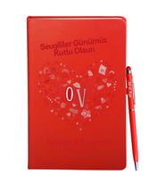 Sevgililer Gününe Özel Kırmızı Defter Kalem Hediye Seti 11