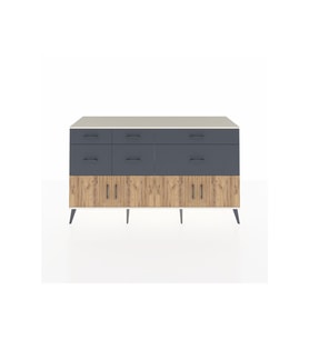 Kronos Konsol Tek Raflı 6 Çekmeceli 4 Kapaklı 176x59x99 Aytaşı-Çam/Antrasit
