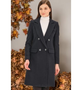 Z6672 DEWBERRY BAYAN PALTO-DÜZ LACİVERT