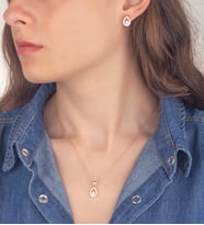 925 Ayar Gümüş Pırlanta Modeli Damla Kolye Küpe Set