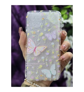 iPhone 11 Uyumlu Pastel Renkli Çiçekli Kelebek Desenli Silikon Şeffaf Telefon Kılıfı