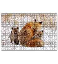 Cakapuzzle Karlar Üzerindeki Kızıl Tilki ve Yavruları  Puzzle Yapboz MDF (Ahşap) (120 Parça)