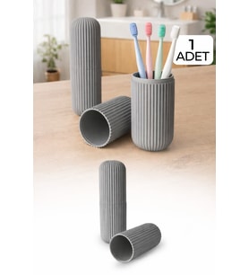 Gri Seyahat Tipi Organizer Taşıma Kabı Diş Fırçası Gözlük Makyaj Fırçası Kutusu 19 cm